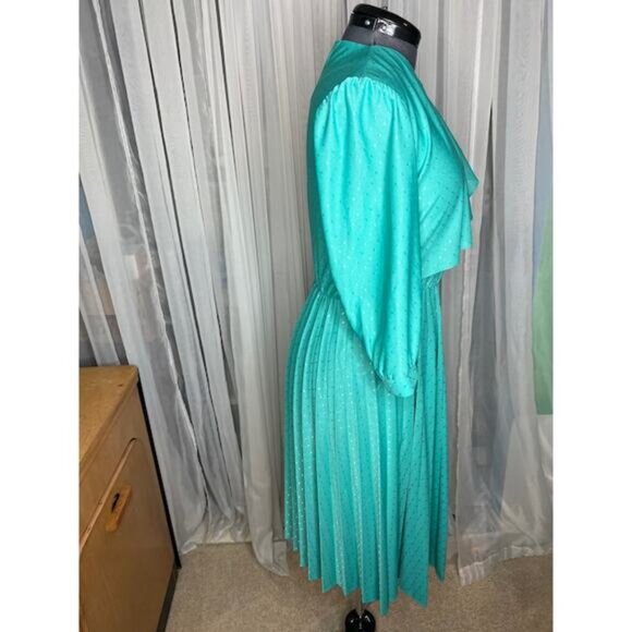 Dress draped front aqua blue green 1980s - Picture 6 of 9